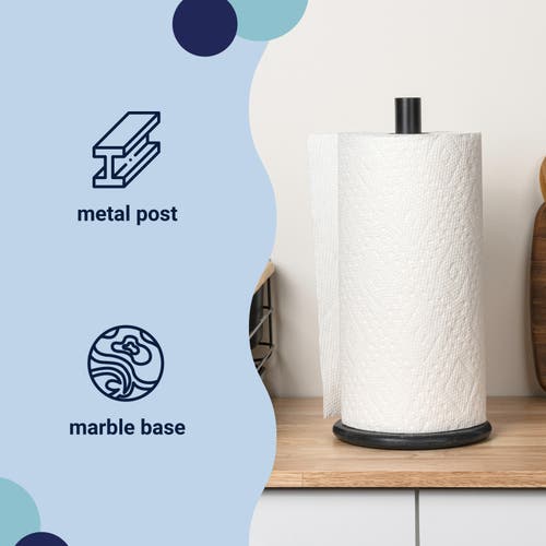 Happimess Avery Modern Classic Metal With Non Slip Weighted Marble Base Paper Towel Holder