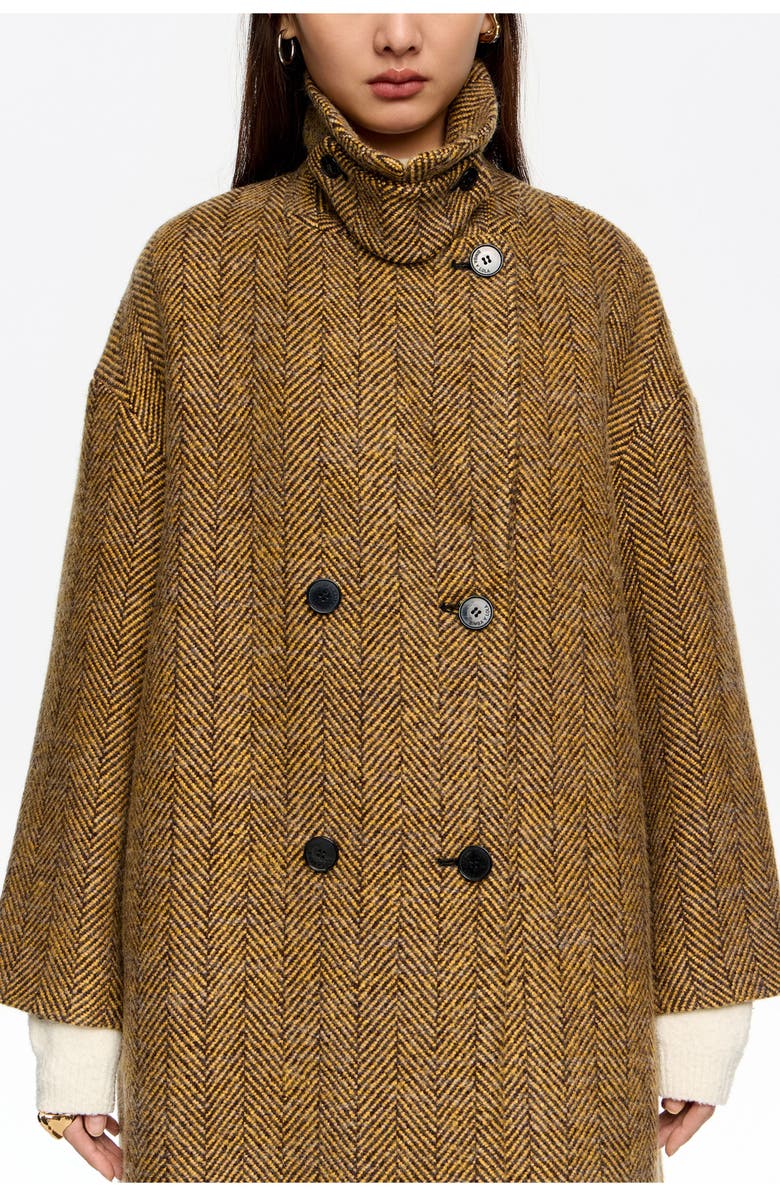 Bimba y Lola Long Herringbone Tailored Coat, Alternate, color, Mustard