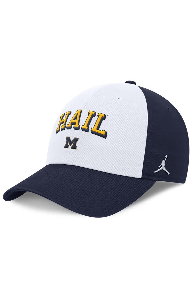 Jordan Brand Men's Jordan Brand White/Navy Michigan Wolverines Club Swoosh Performance Adjustable Hat, Alternate, color,