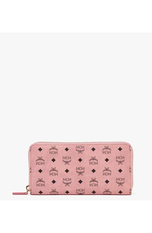 Mcm Aren Zip Around Wallet In Soft Pink