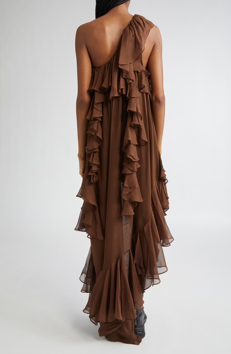 Collina Strada Violet Tiered Ruffle One-Shoulder Silk Chiffon Dress, Alternate, color, 