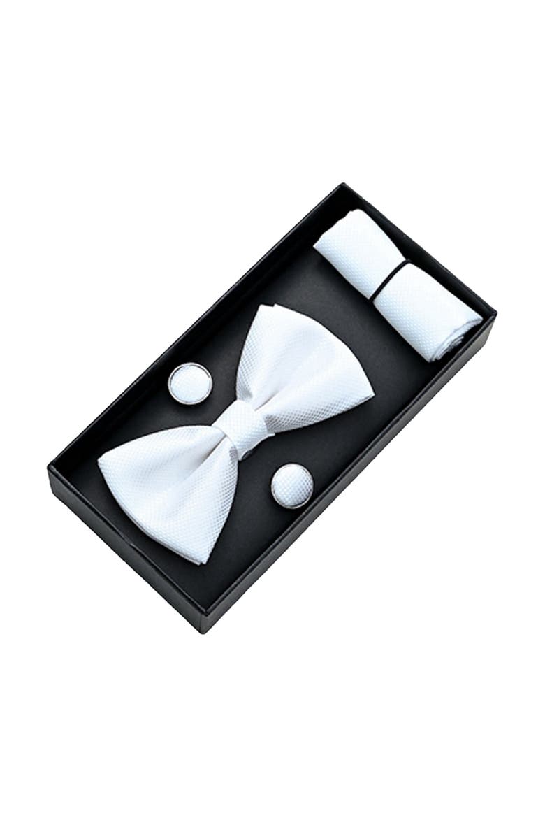 Crosshatch Bow Tie Set, Alternate, color, White