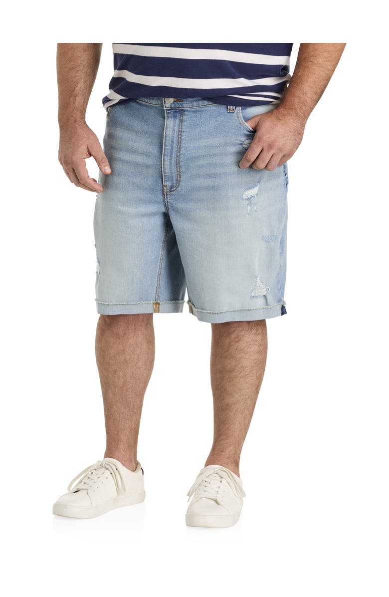 True Nation by DXL Big & Tall Athletic-Fit Destructed Denim Shorts, Main, color, Scooby Blue