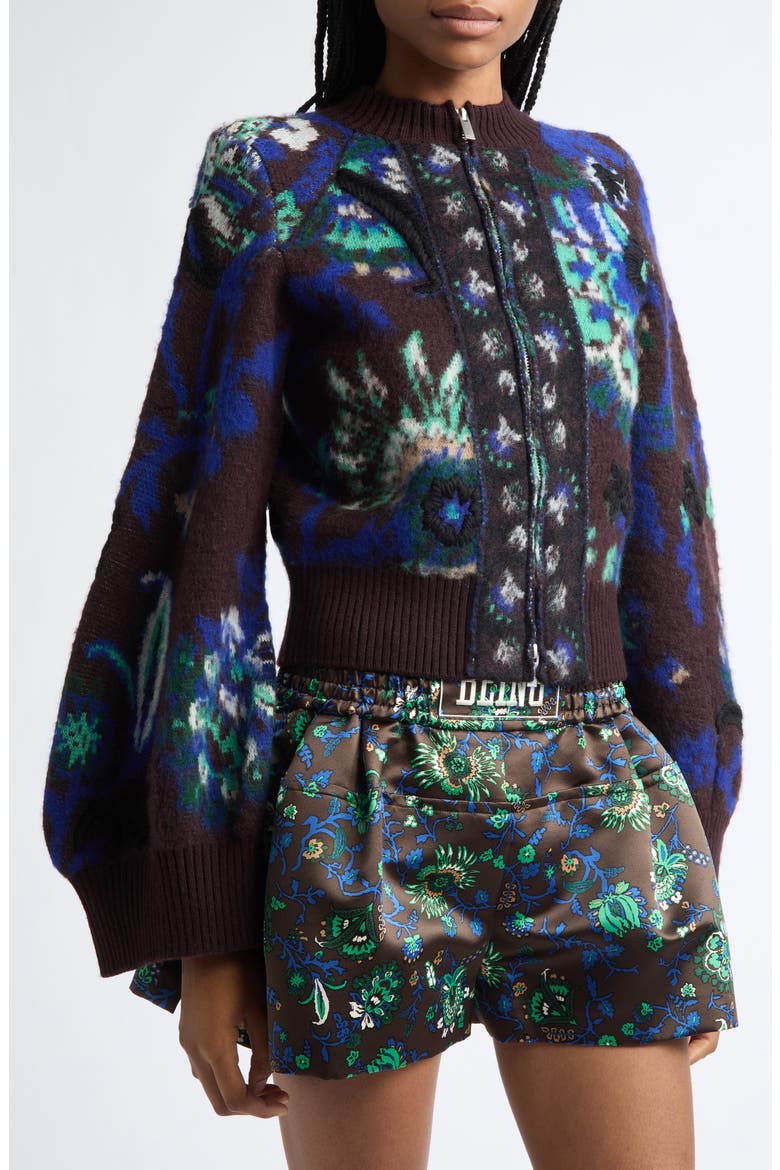 Floral Print Satin Shorts, Alternate, color, BROWN