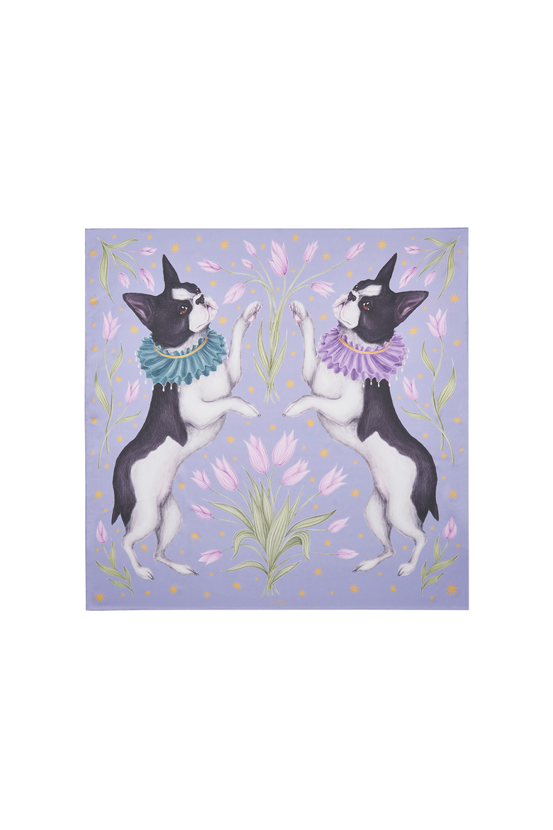 Catherine Rowe Pet Portraits Frenchie Silk Square Scarf, Main, color, Lilac