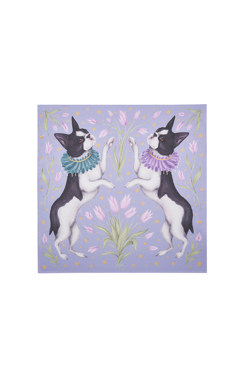 Fable England Catherine Rowe Pet Portraits Frenchie Silk Square Scarf, Main, color, Lilac