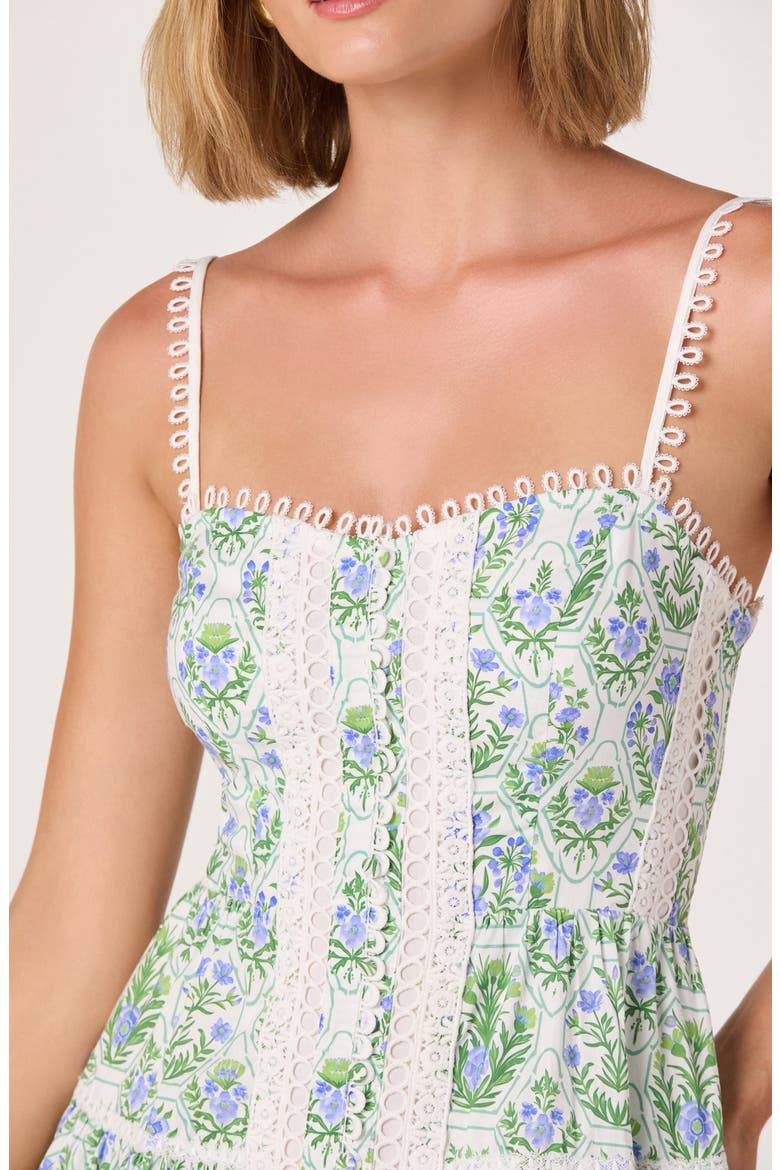 Skye Floral Embroidery Detail Cotton Minidress, Alternate, color, BLUE GREEN FLORAL