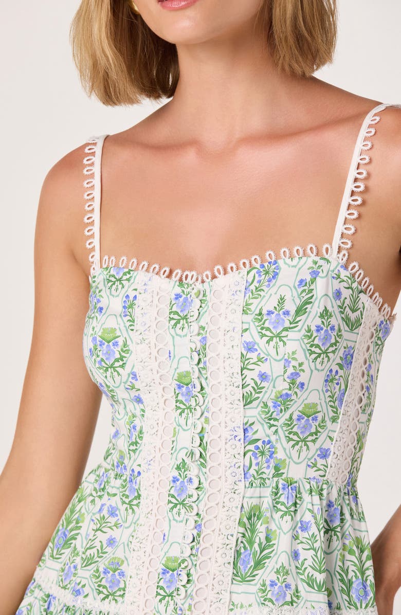 ASTR the Label Skye Floral Embroidery Detail Cotton Minidress, Alternate, color, Blue Green Floral