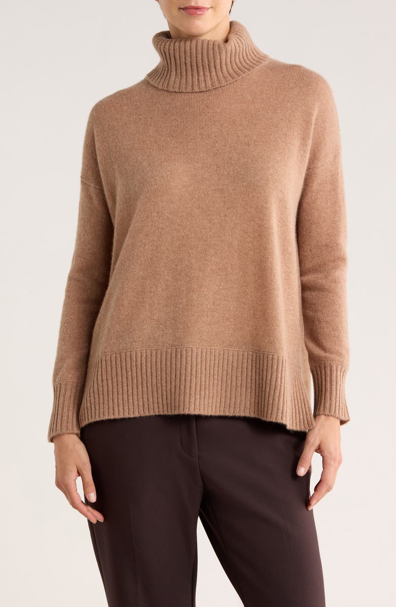 Magaschoni Cashmere Turtleneck Step Hem Sweater, Main, color, Toasted Brown