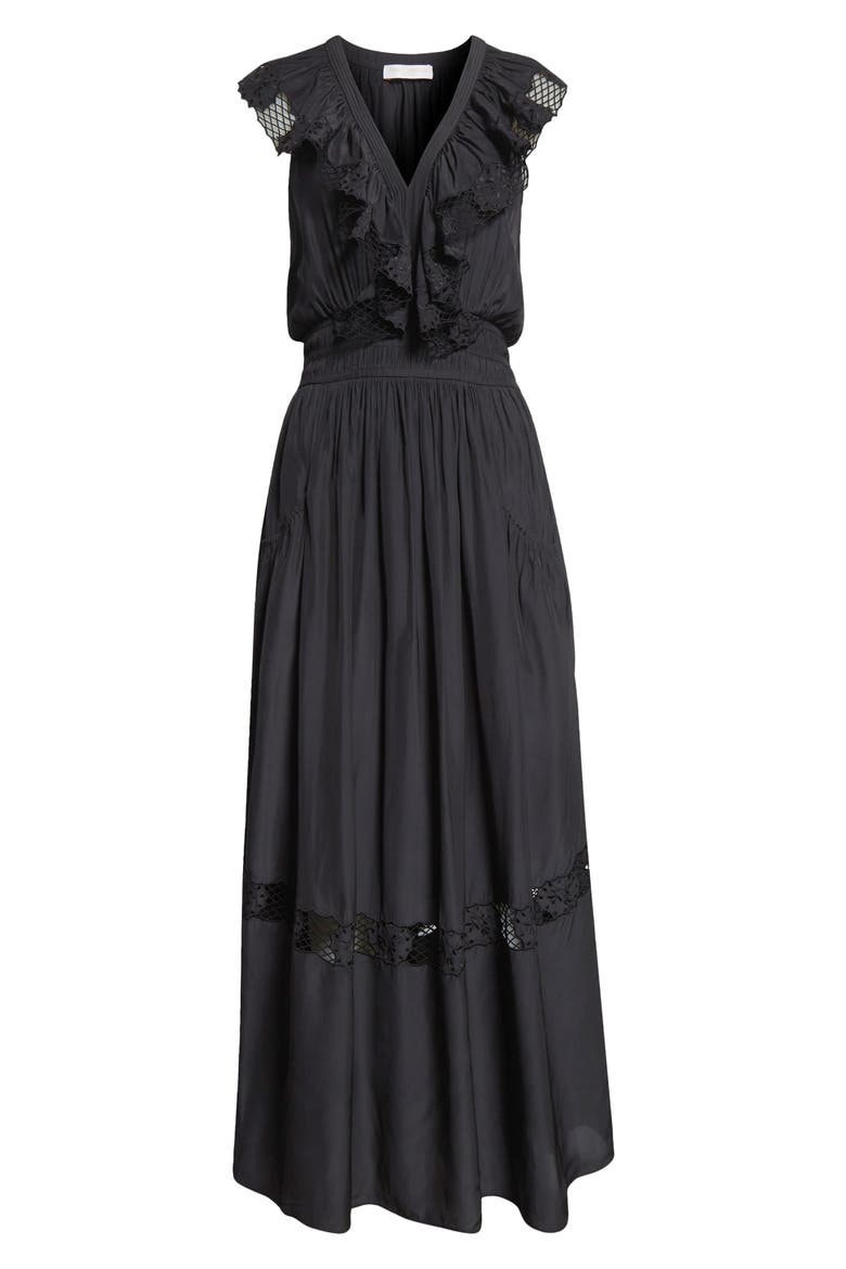 Laila Ruffle Smocked Waist Maxi Dress, Alternate, color, BLACK