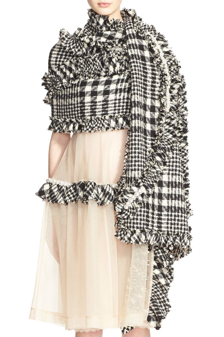 Plaid Tweed Scarf, Main, color, BLACK
