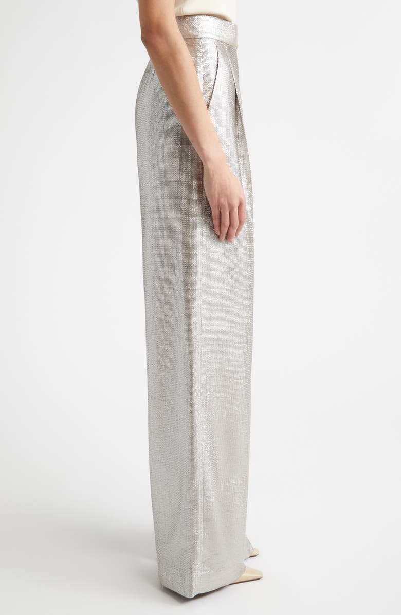ST. JOHN Pleat Front Lamé Suiting Trousers, Alternate, color, Antique Silver