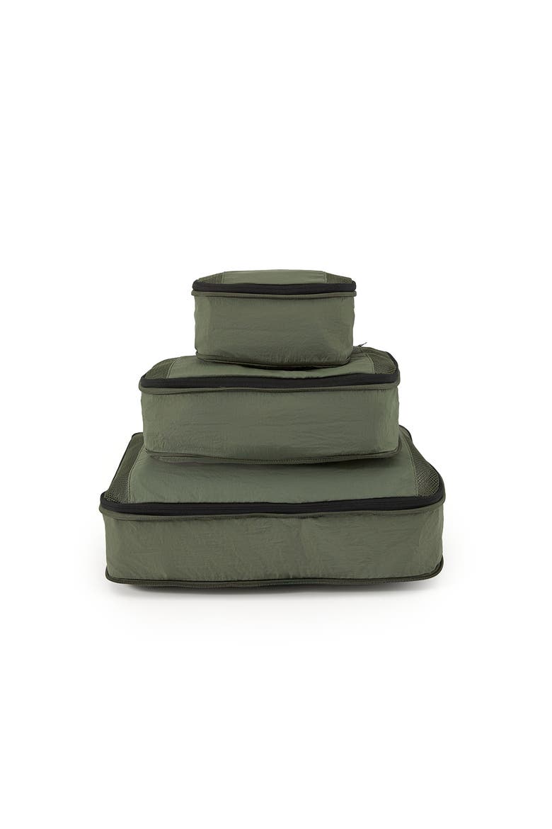 ORDO 3-Piece Compression Packing Cubes for Space-Saving Travel, Alternate, color, Moss