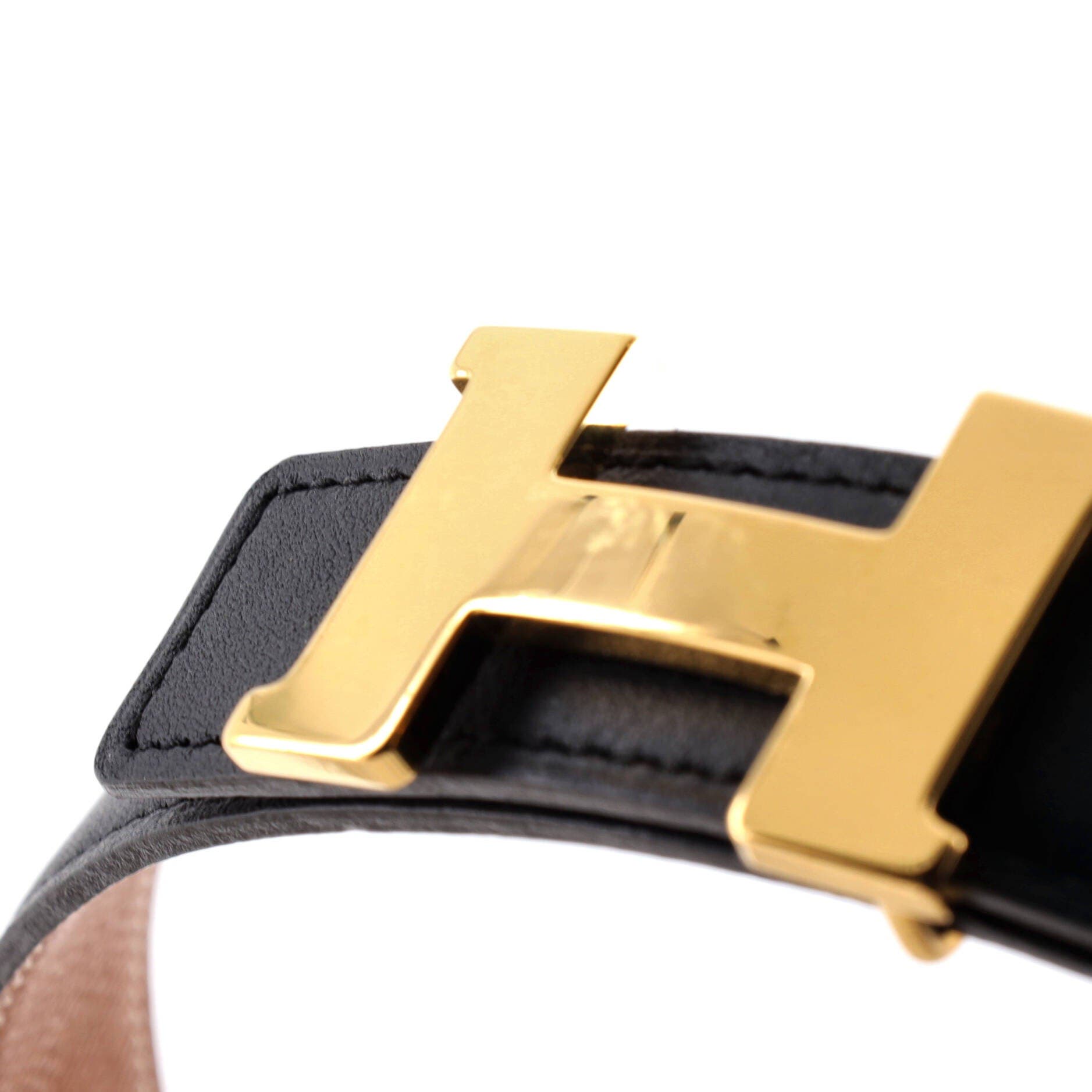 Pre-Owned Hermes Constance Reversible Belt Leather Thin, Alternate, color, Black