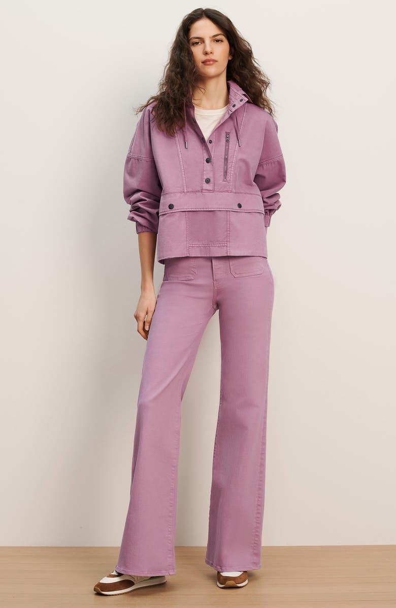 Veronica Beard Cunningham Half Snap Cotton Hoodie, Alternate, color, Orchid Haze