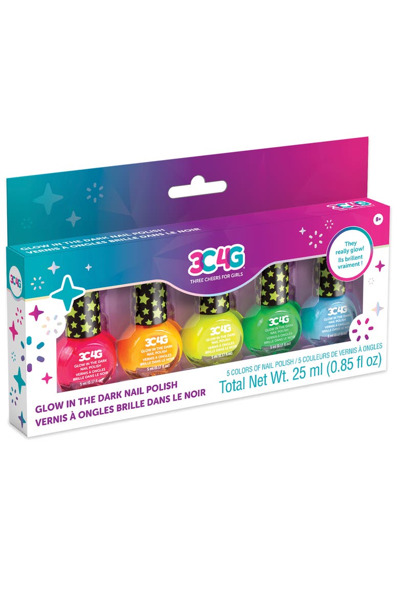 3C4G Glow In The Dark Nail Polish Set 5 Bottles, Main, color, Multicolored