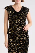 T Tahari Cowl Neck Cap Sleeve Sequin Top