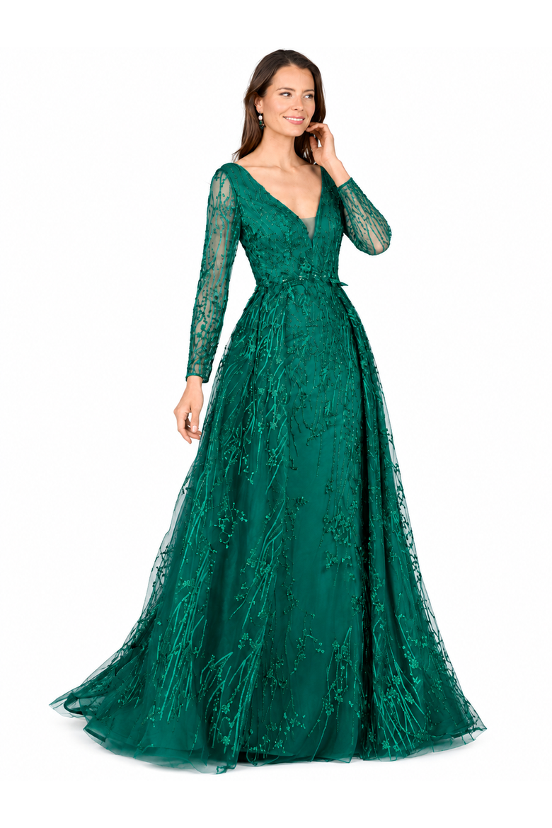 Elegant Overskirt Dress with Long Sleeves, Alternate, color, Green