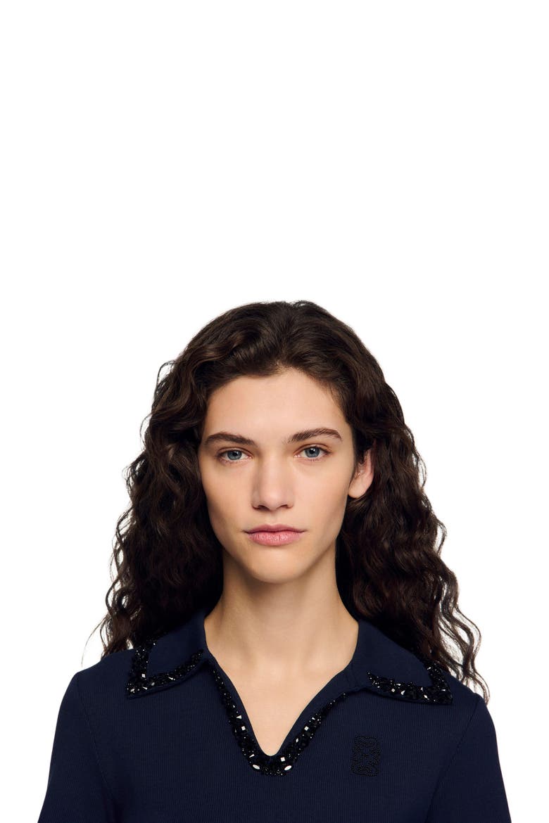 Pearl collar polo, Alternate, color, Navy blue