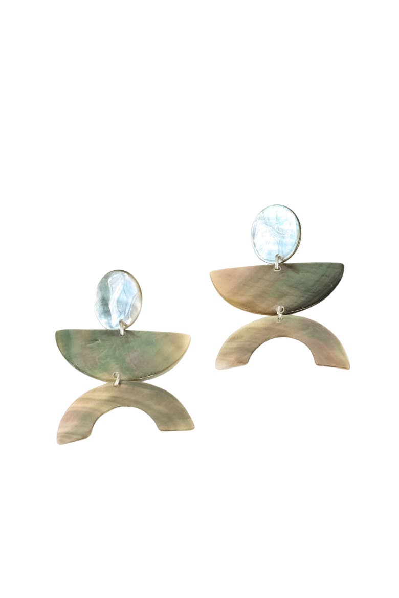Mother-of-Pearl Long Geometric Dangle Earrings, Main, color, Black