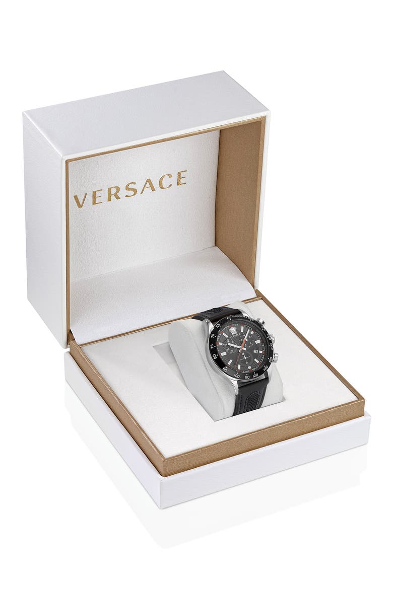Hellenyium Chronograph Leather Strap Watch, 44mm, Alternate, color, STAINLESS STEEL
