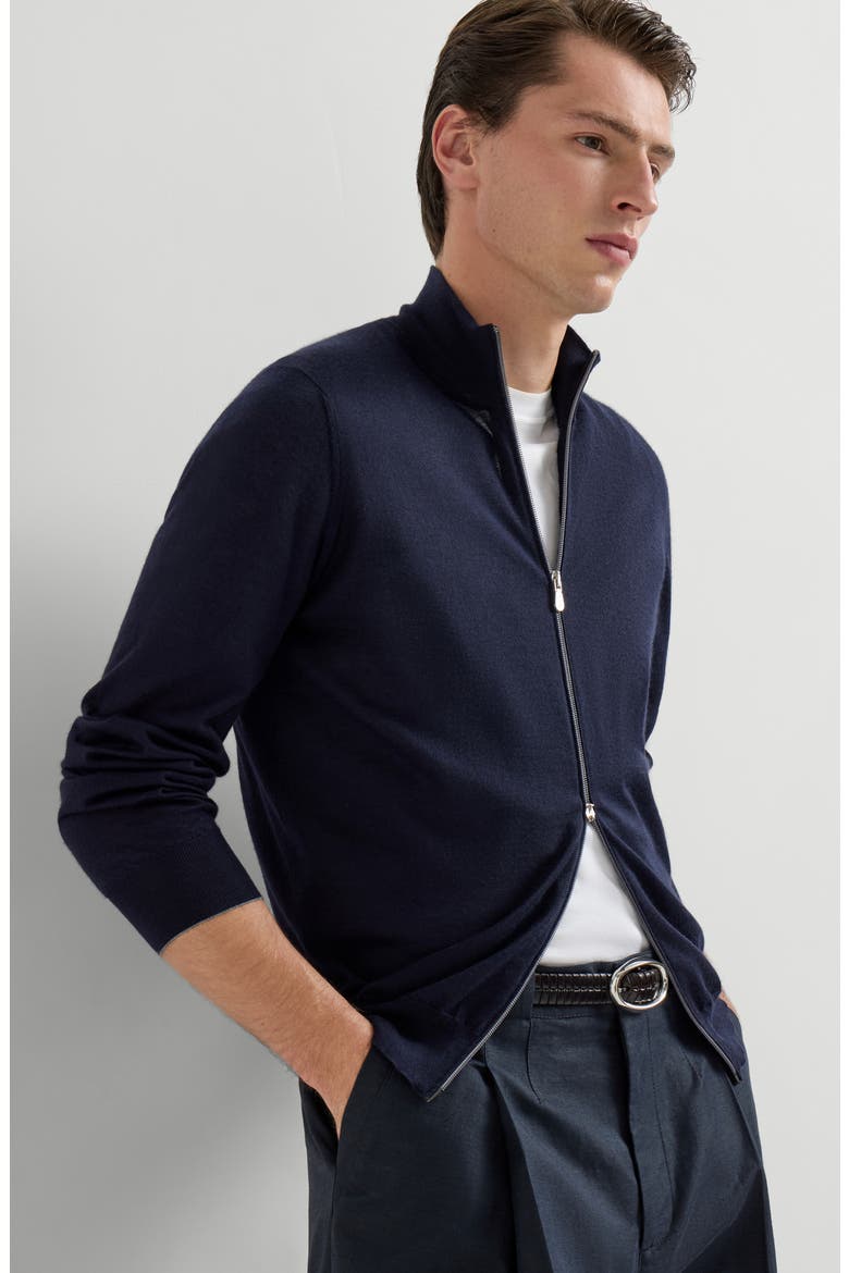 Cashmere and silk cardigan, Alternate, color, Navy Blue