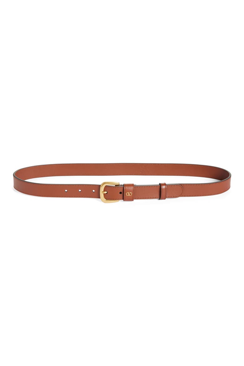 VLOGO Signature Leather Belt, Main, color, DEEP CARAMEL