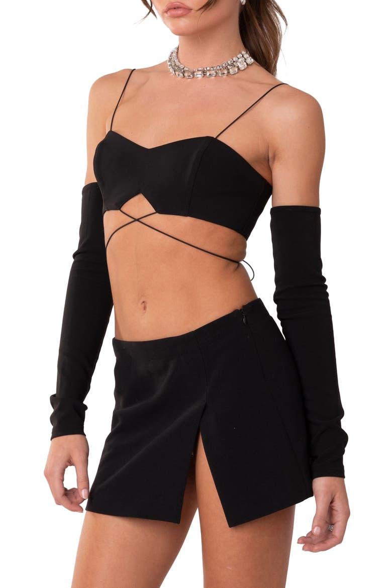 Beatrix Bralette with Detached Sleeves, Alternate, color, BLACK