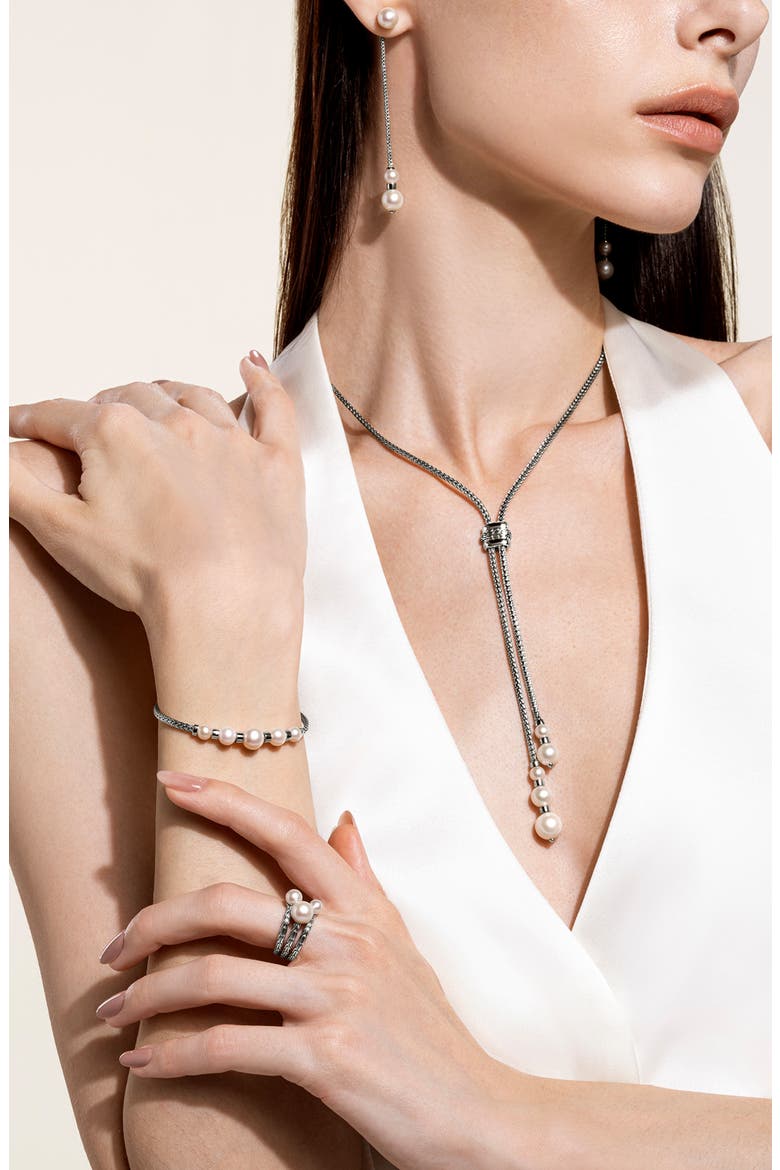JH Essentials Pearl Lariat Necklace, Alternate, color, SILVER/ PEARL