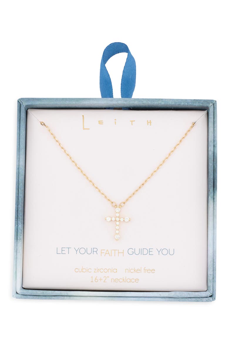 Cubic Zirconia Cross Pendant Necklace, Main, color, CLEAR- GOLD