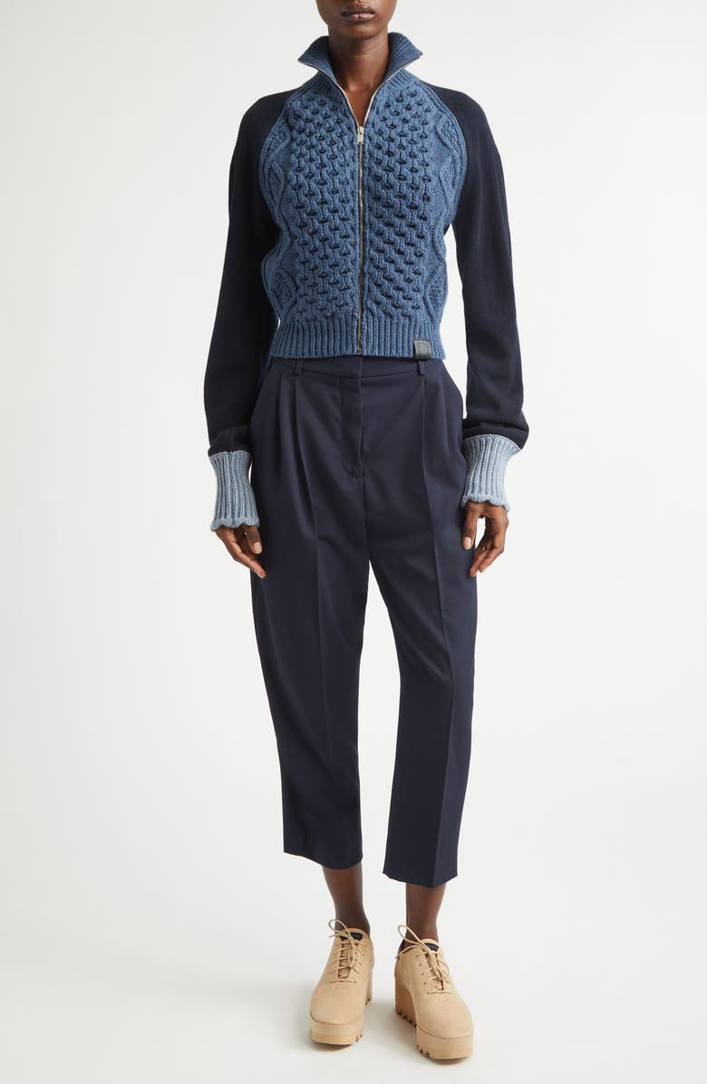 Stella McCartney Hybrid Knit Bomber Jacket, Alternate, color, Navy