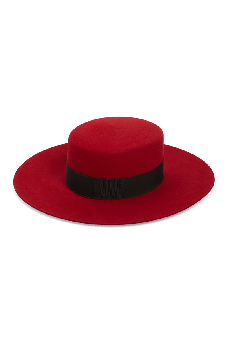 Fur Felt Boater Hat, Main, color, RED/ BLACK
