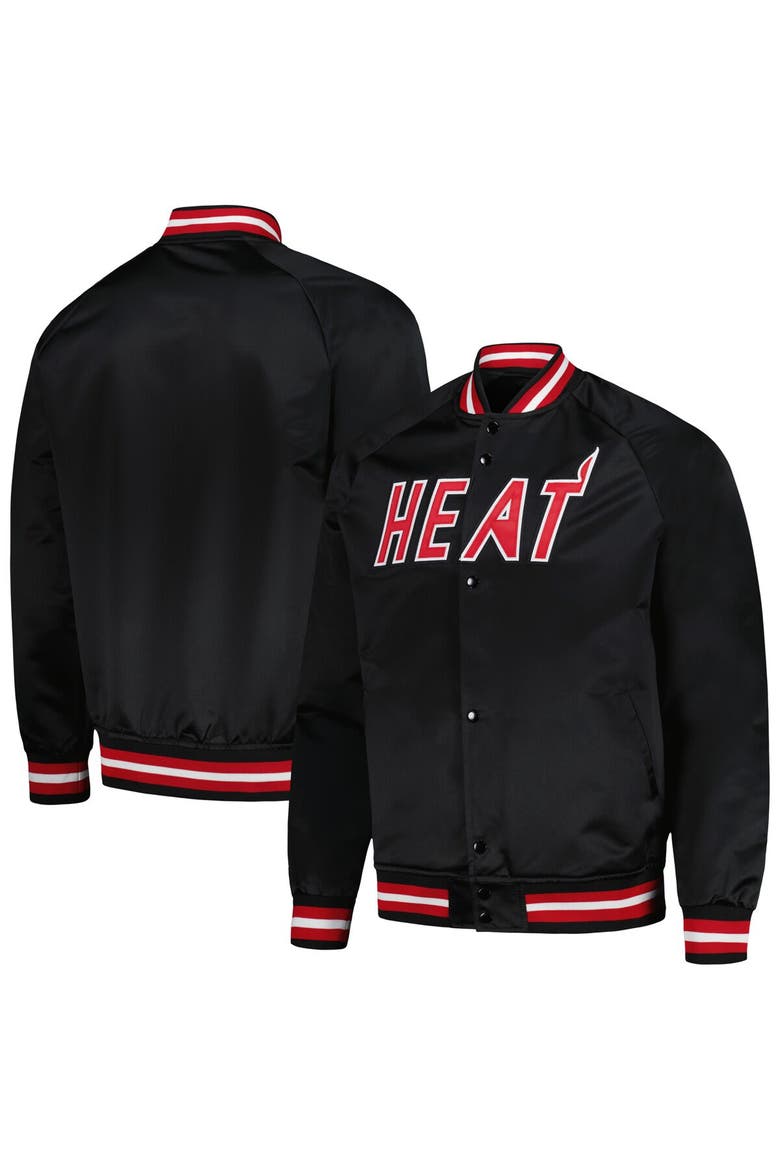 Men's Mitchell & Ness Black Miami Heat Hardwood Classics  Throwback Wordmark Raglan Full-Snap Jacket, Alternate, color, Black