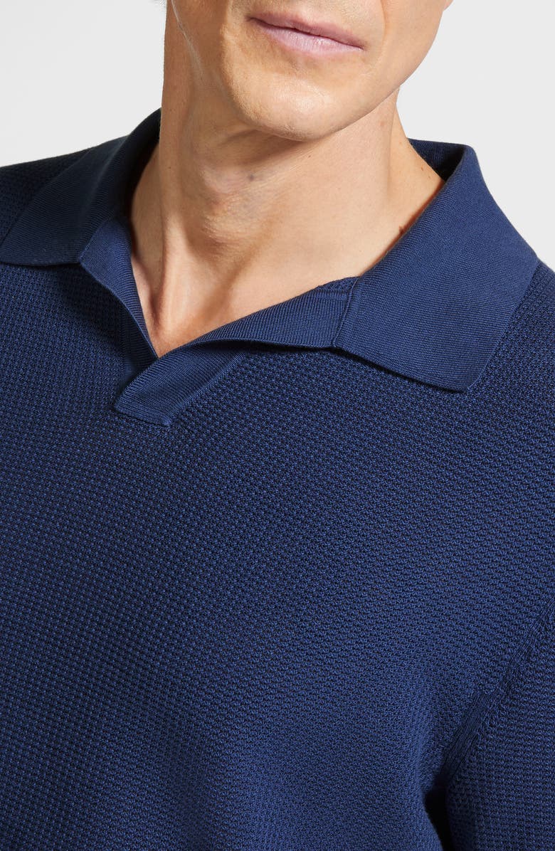 ZEGNA Premium Cotton Waffle Stitch Polo Sweater, Alternate, color, Blu Ciano