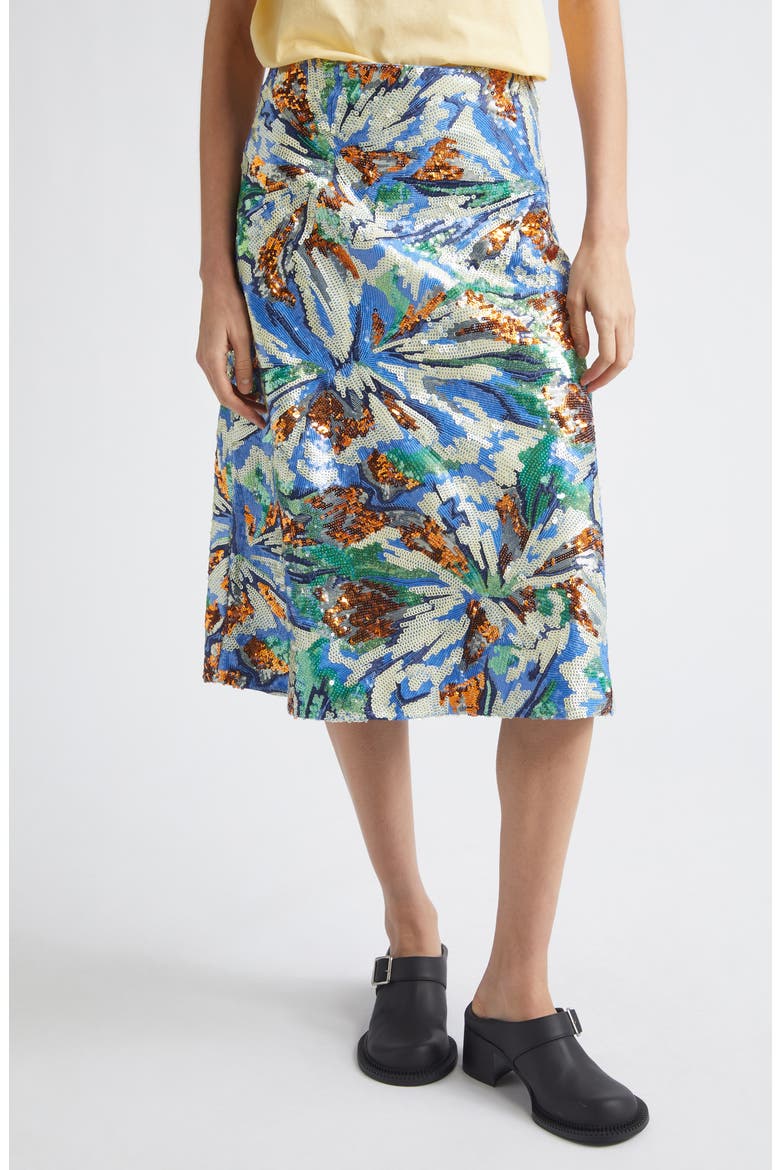 Sequin Embroidered Floral Skirt, Main, color, ABSTRACT FLOWERS BLUE/ OR