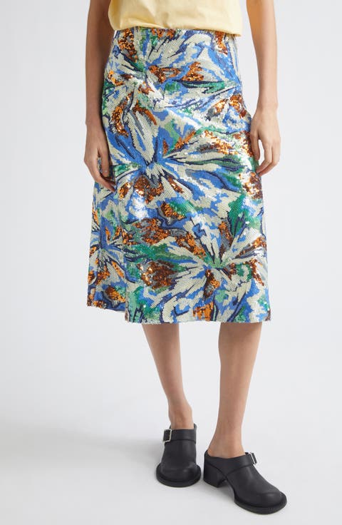 Sequin Embroidered Floral Skirt