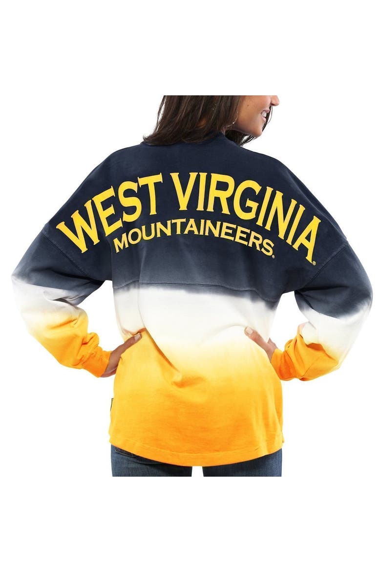 Women's Navy West Virginia Mountaineers Ombre Long Sleeve Dip-Dyed Spirit Jersey, Main, color, NAVY