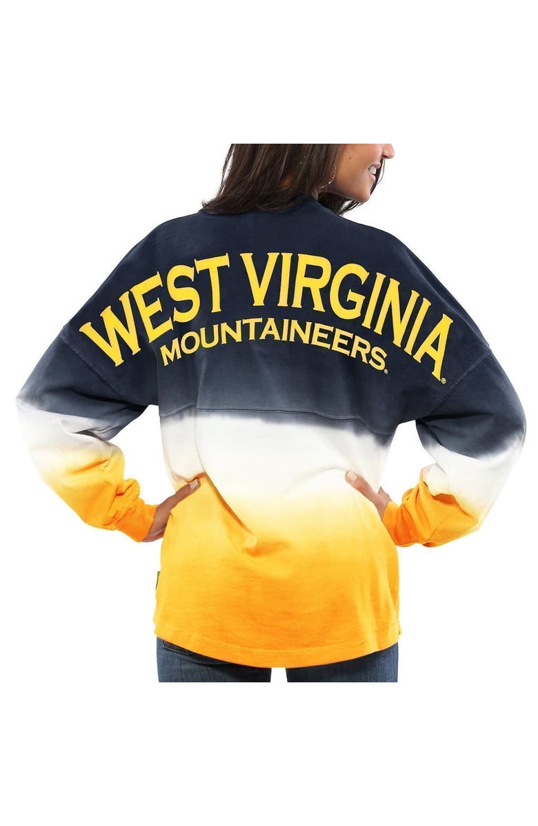 SPIRIT JERSEY Women's Navy West Virginia Mountaineers Ombre Long Sleeve Dip-Dyed Spirit Jersey, Main, color, Navy