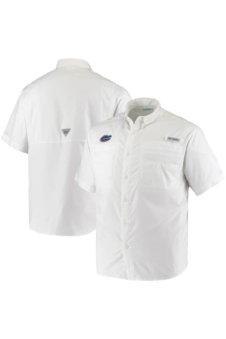Men's Columbia PFG White Florida Gators Tamiami Omni-Shade Button-Down Shirt, Main, color, White
