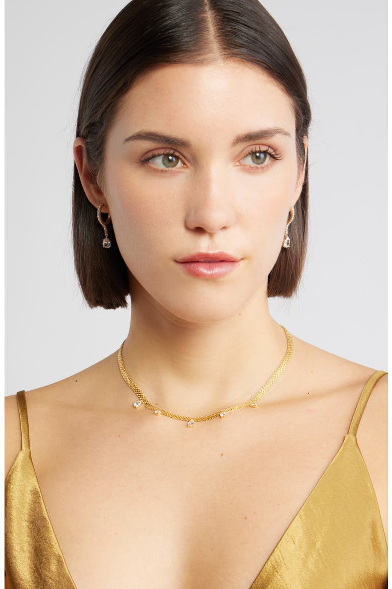 Pavé Bar Drop Huggie Earrings, Alternate, color, CLEAR- GOLD