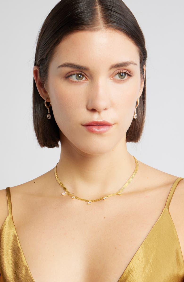 Nordstrom Pavé Bar Drop Huggie Earrings, Alternate, color, Clear- Gold