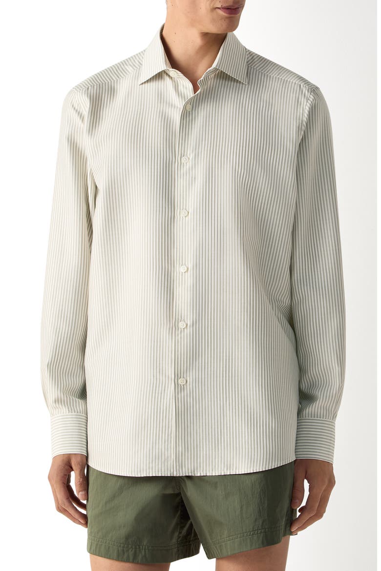 Silk Shirt, Main, color, PINE GREEN/ WHITE