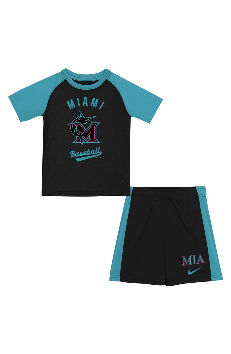 Nike Preschool Nike Black/Teal Miami Marlins 2025 City Connect Shirt And Shorts Set, Main, color, Black