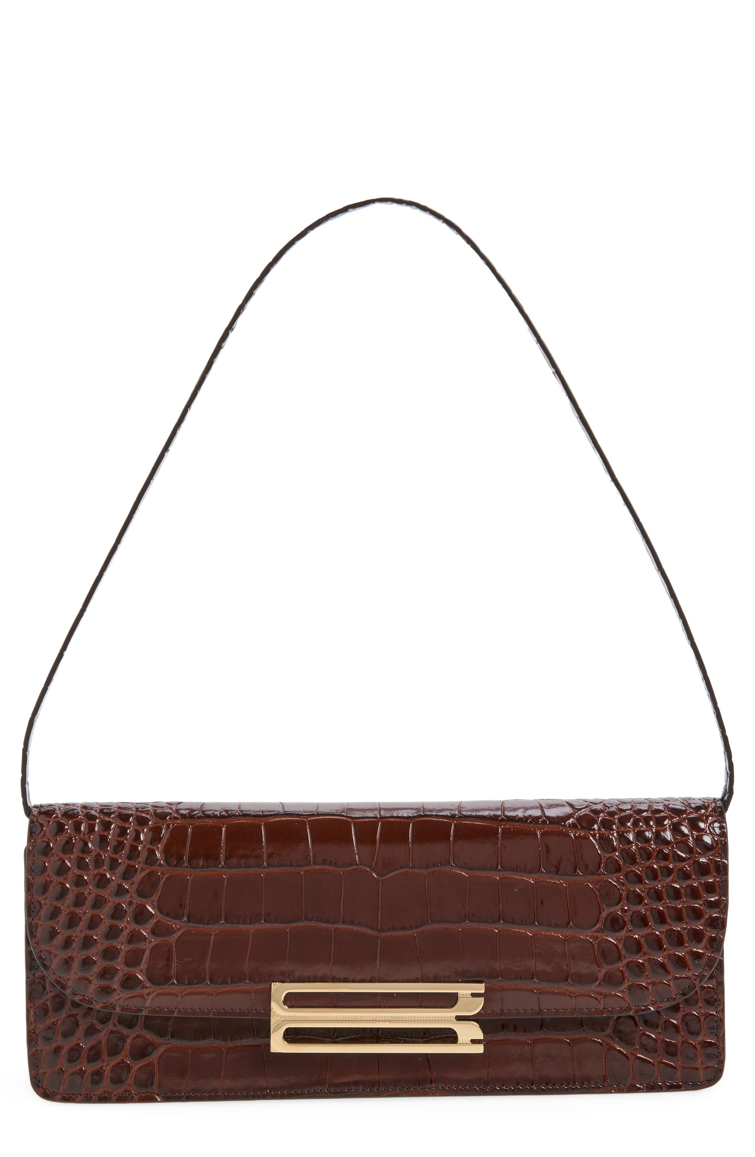Dorian Leather East/West Clutch, Main, color, DARK BROWN