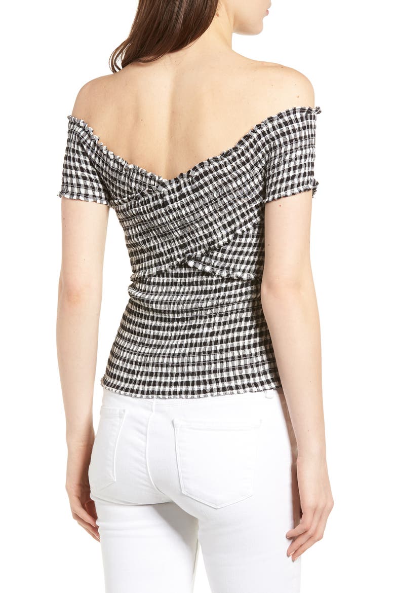 Bowman Smocked Gingham Top, Alternate, color, BLACK