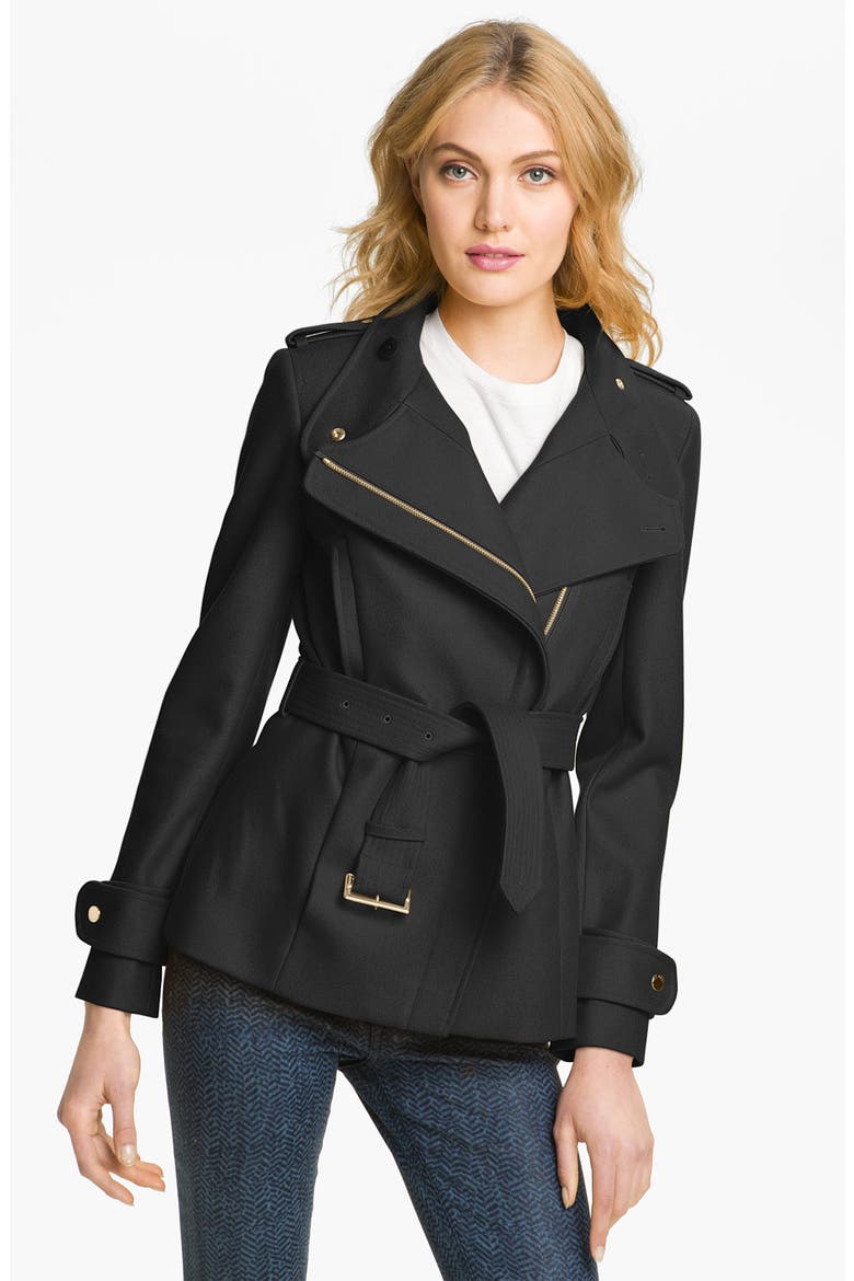 Funnel Neck Wool Blend Jacket, Main, color, BLACK
