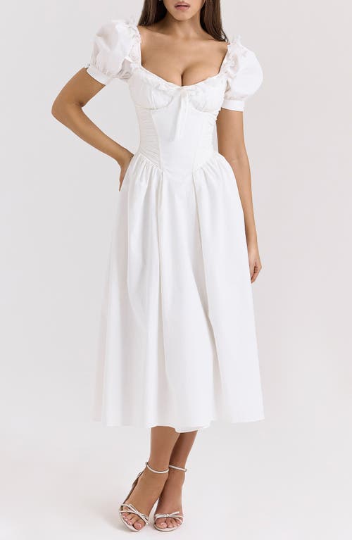 House Of Cb Lulabell Puff Sleeve Midi Dress In Cloud Dancer