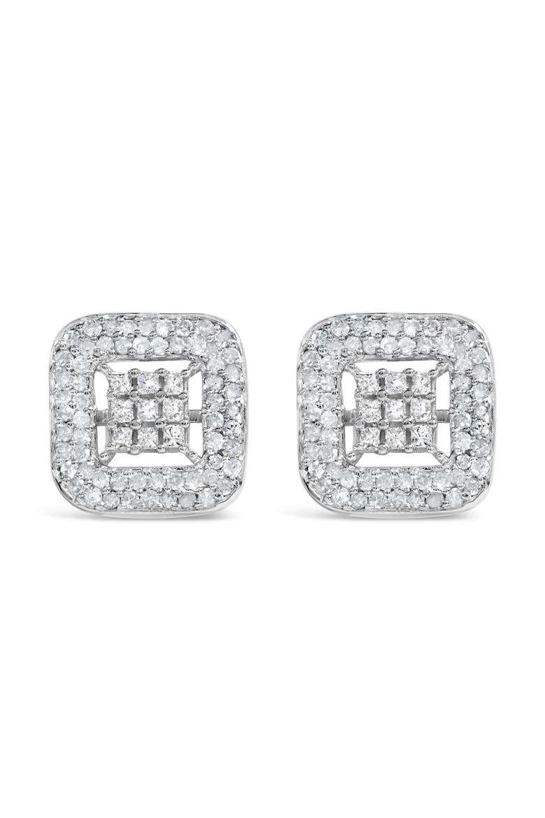 10K White Gold 1.00 Cttw Diamond Composite and Halo Stud Earrings, Main, color, White