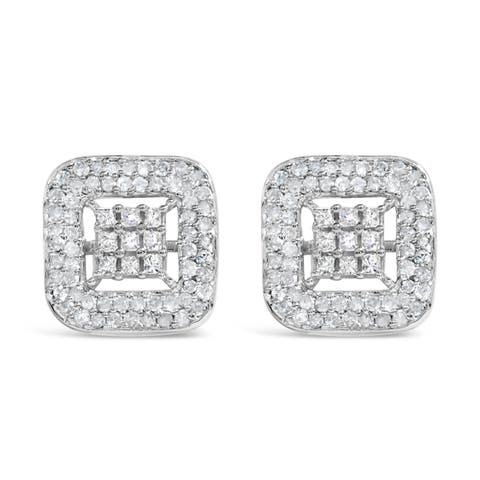 10K White Gold 1.00 Cttw Diamond Composite and Halo Stud Earrings