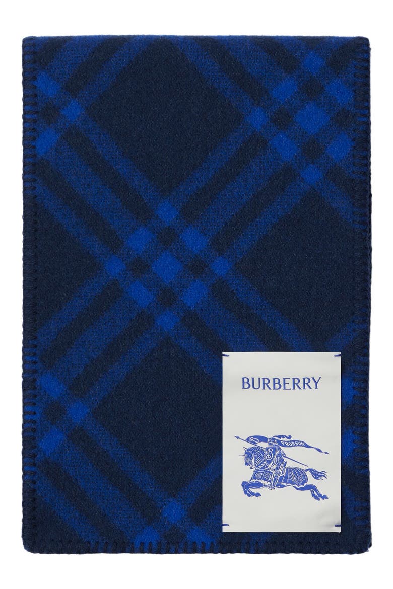Equestrian Knight Design Patch Check Wool Scarf, Alternate, color, NAVY